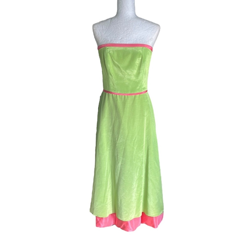 Kathlin Argiro Atelier Vintage Green & Pink Strapless Flared Midi Dress - 6